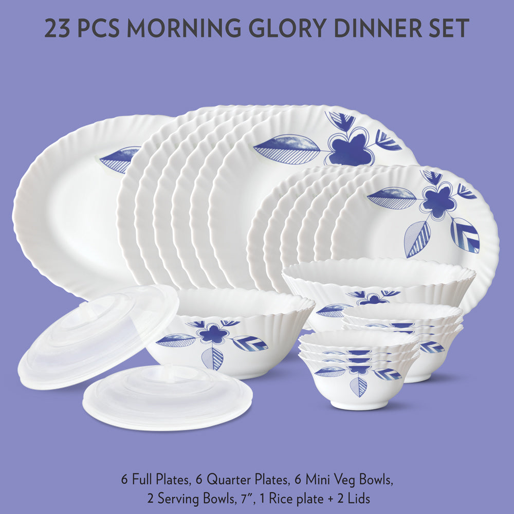 My Borosil Dinner Sets 23 pc Set: Serves 6 - Option-1 Morning Glory Dinner Set