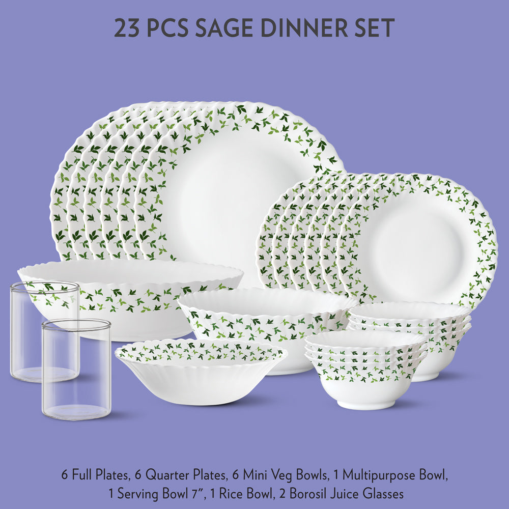 My Borosil Dinner Sets 23 pc Set: Serves 6 - Option-1 Sage Dinner Set