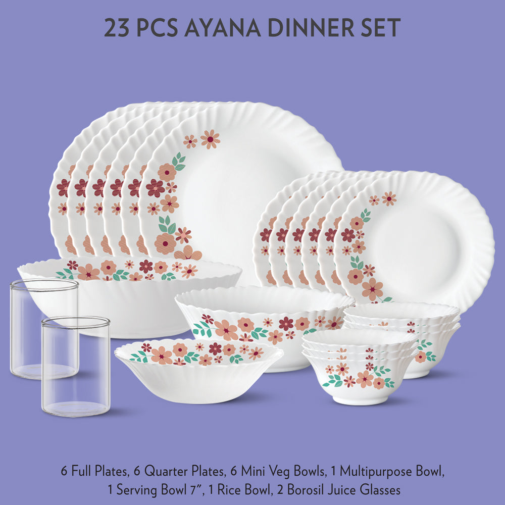 My Borosil Dinner Sets 23 pc Set: Serves 6 - Option-2 Ayana Dinner Set