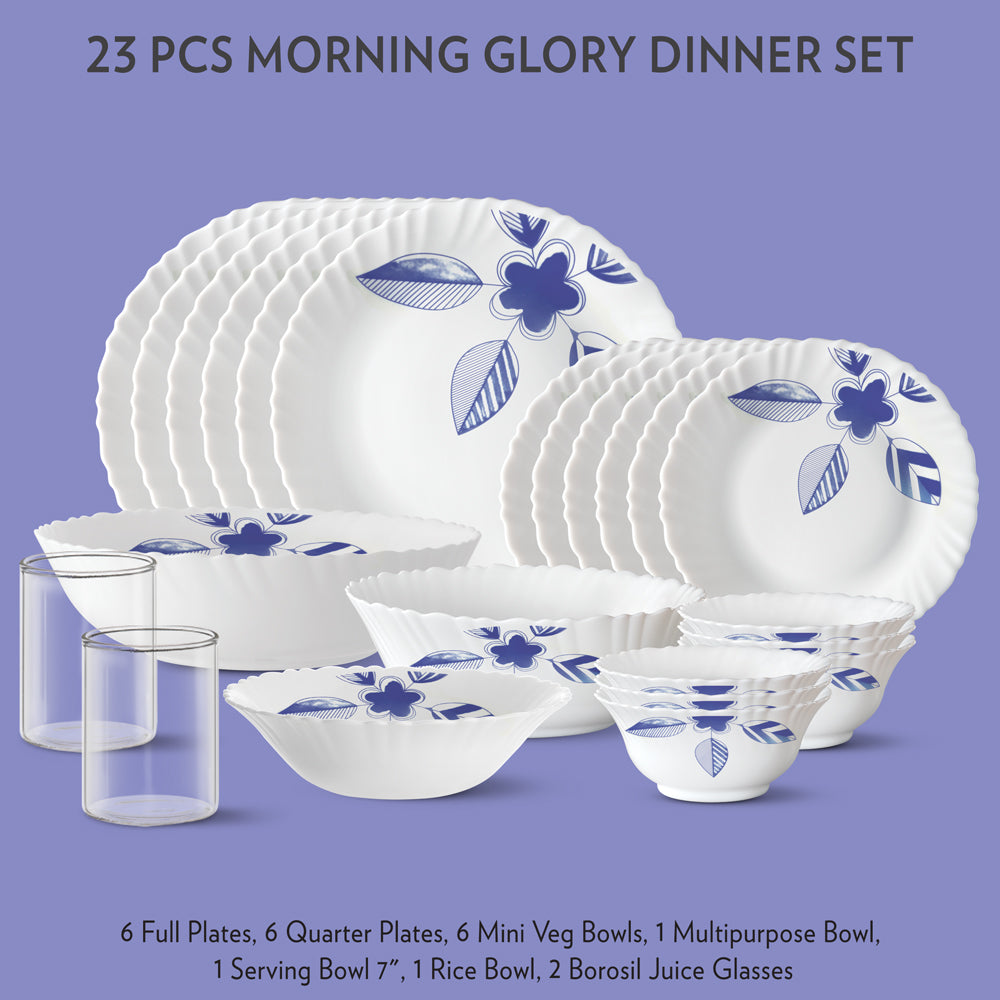 My Borosil Dinner Sets 23 pc Set: Serves 6 - Option-2 Morning Glory Dinner Set