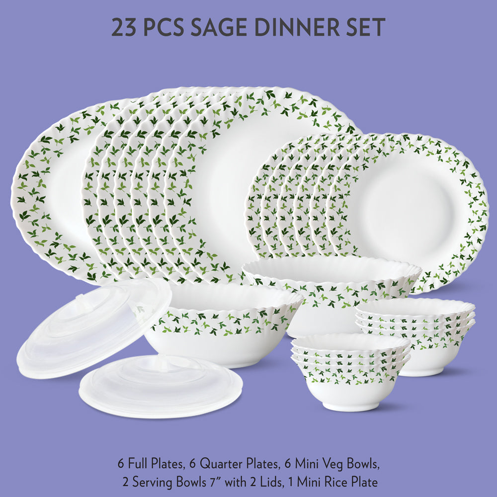 My Borosil Dinner Sets 23 pc Set: Serves 6 - Option-2 Sage Dinner Set