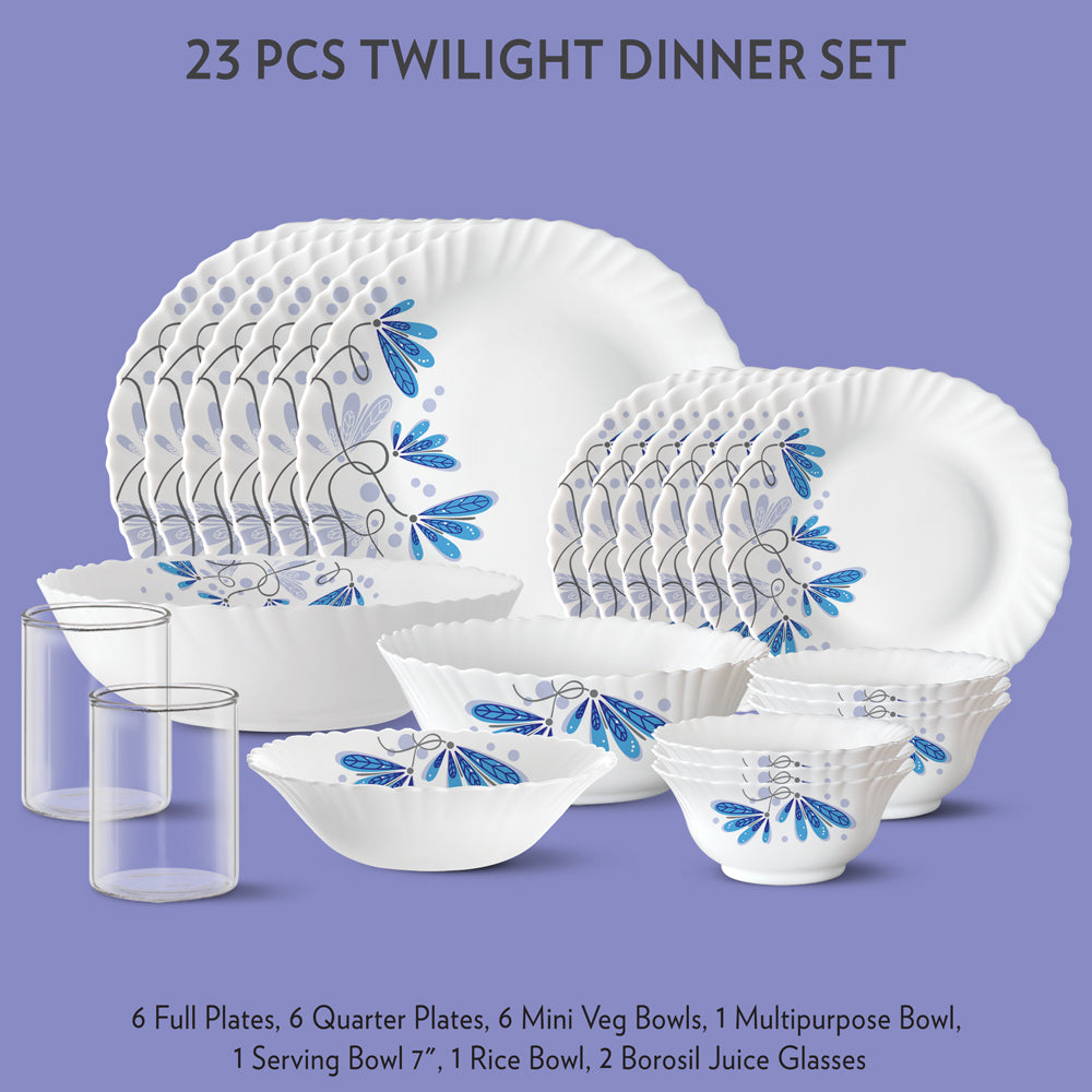 My Borosil Dinner Sets 23 pc Set: Serves 6 - Option-2 Twilight Dinner Set