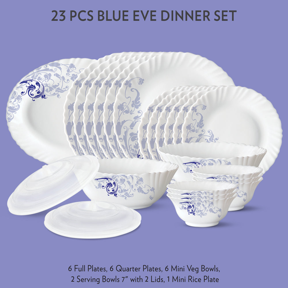 My Borosil Dinner Sets 23 pc Set: Serves 6 - Option-3 Blue Eve Dinner Set