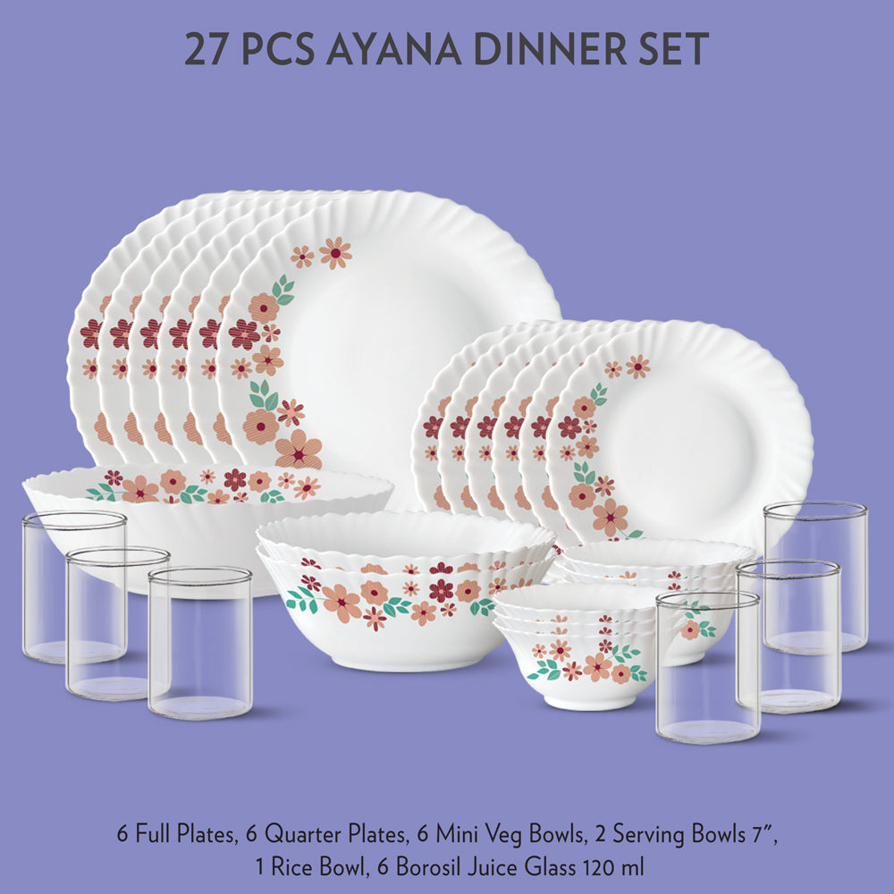 My Borosil Dinner Sets 27 pc Set: Serves 6 Ayana Dinner Set