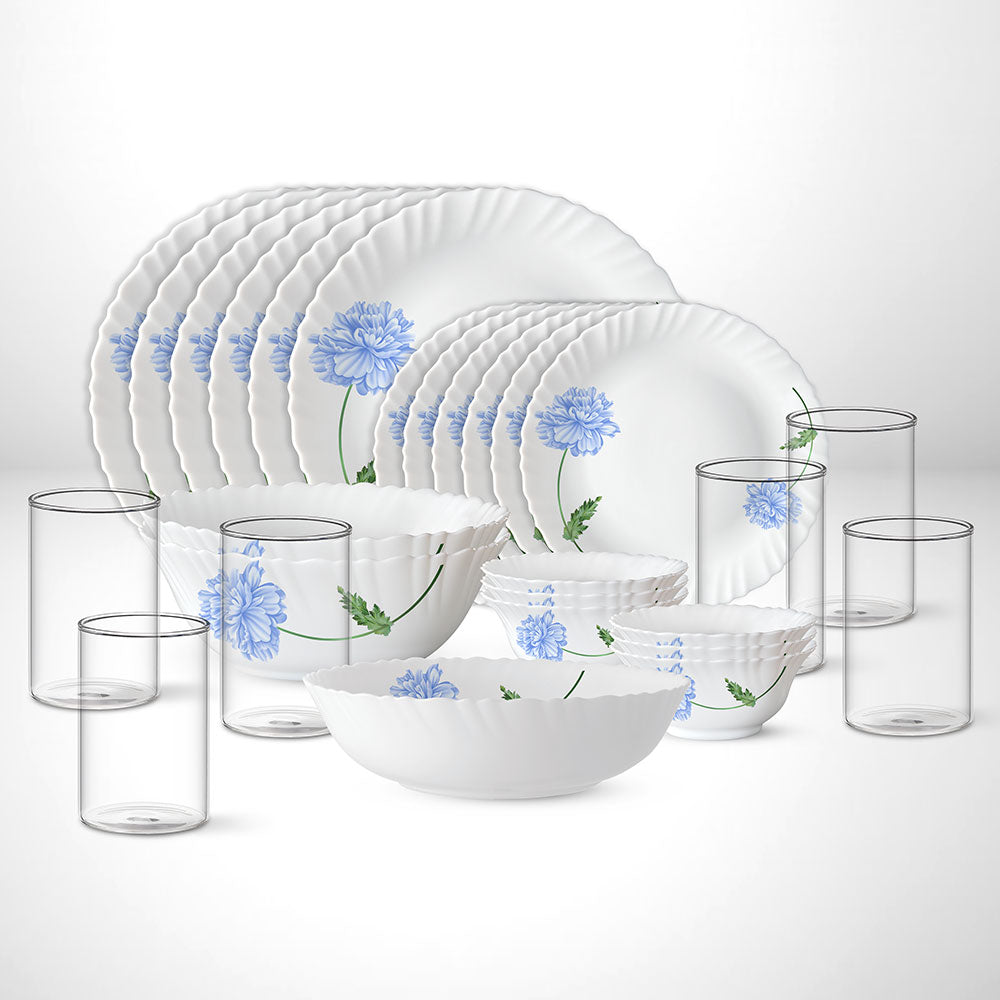 My Borosil Dinner Sets 27 pc Set: Serves 6 Blue Mist Dinner Set