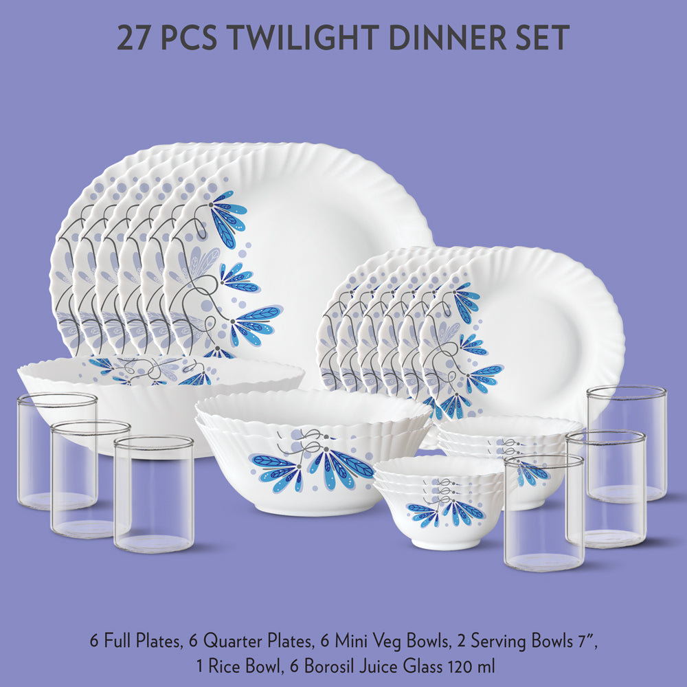 My Borosil Dinner Sets 27 pc Set: Serves 6 Twilight Dinner Set