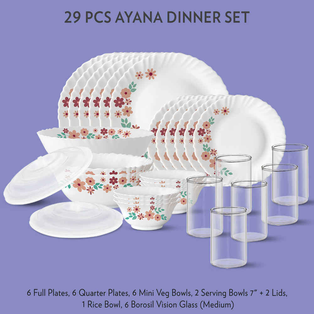 My Borosil Dinner Sets 29 pc Set: Serves 6 Ayana Dinner Set