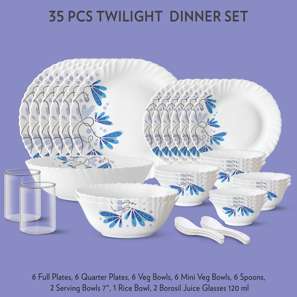 My Borosil Dinner Sets 33 pc Set: Serves 6 Twilight Dinner Set