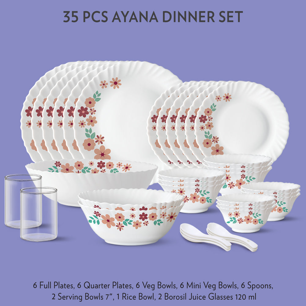 My Borosil Dinner Sets 35 pc Set: Serves 6 Ayana Dinner Set