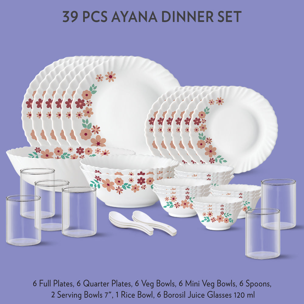 My Borosil Dinner Sets 39 pc Set: Serves 6 Ayana Dinner Set