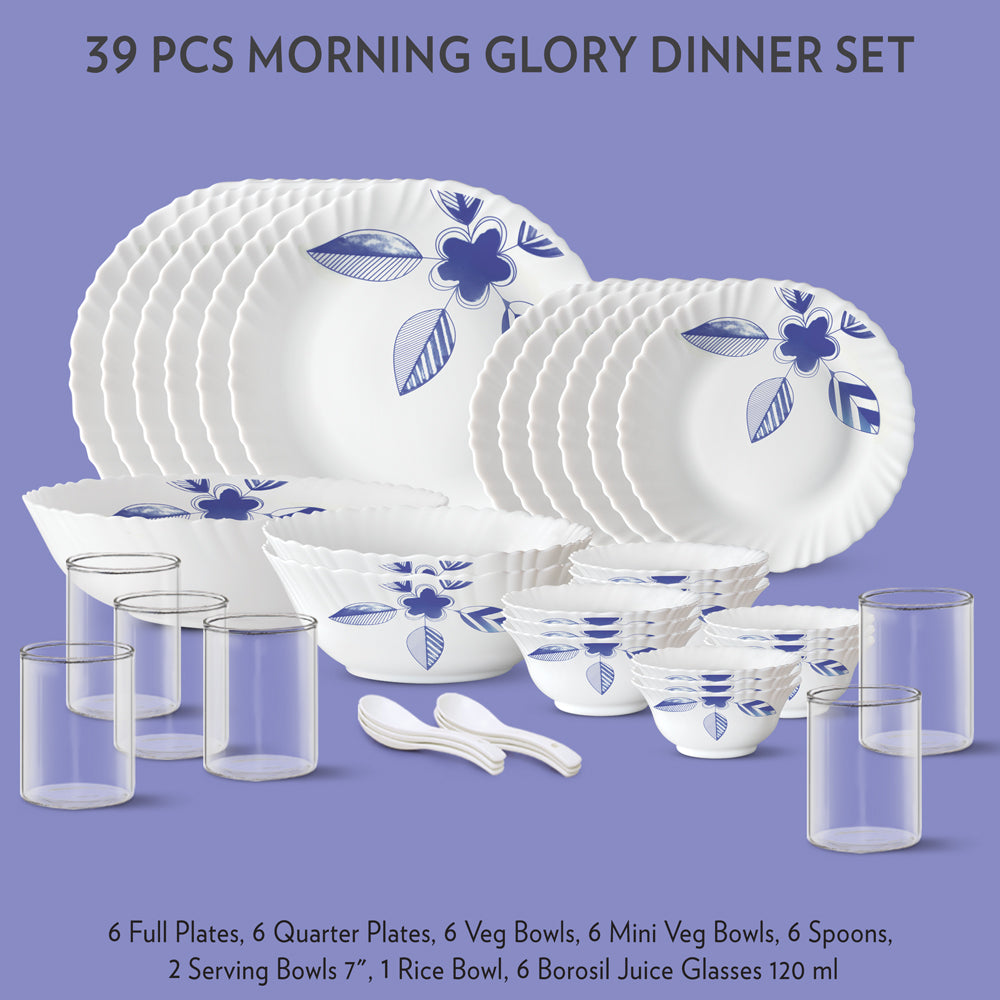 My Borosil Dinner Sets 39 pc Set: Serves 6 Morning Glory Dinner Set