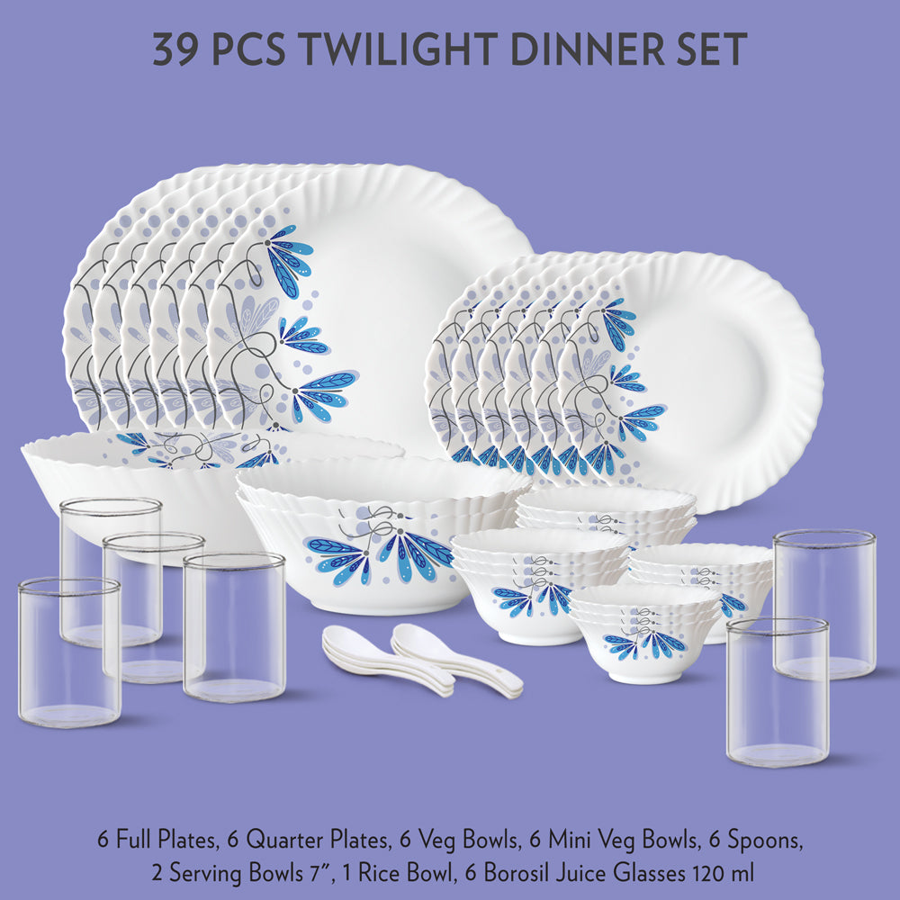 My Borosil Dinner Sets 39 pc Set: Serves 6 Twilight Dinner Set