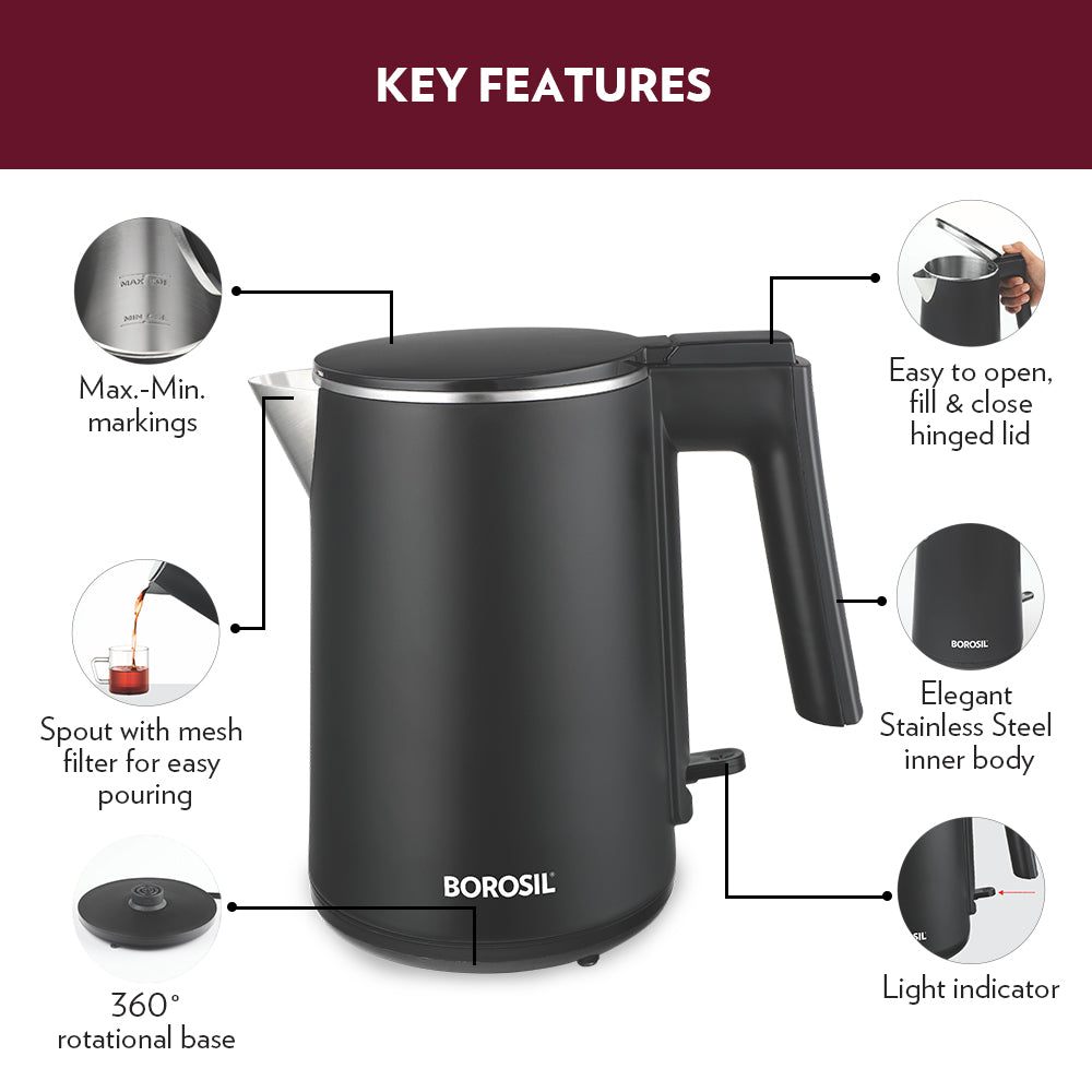 My Borosil Electric Kettles Cooltouch SS Electric Kettle, 1L