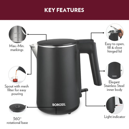 My Borosil Electric Kettles Cooltouch SS Electric Kettle, 1L