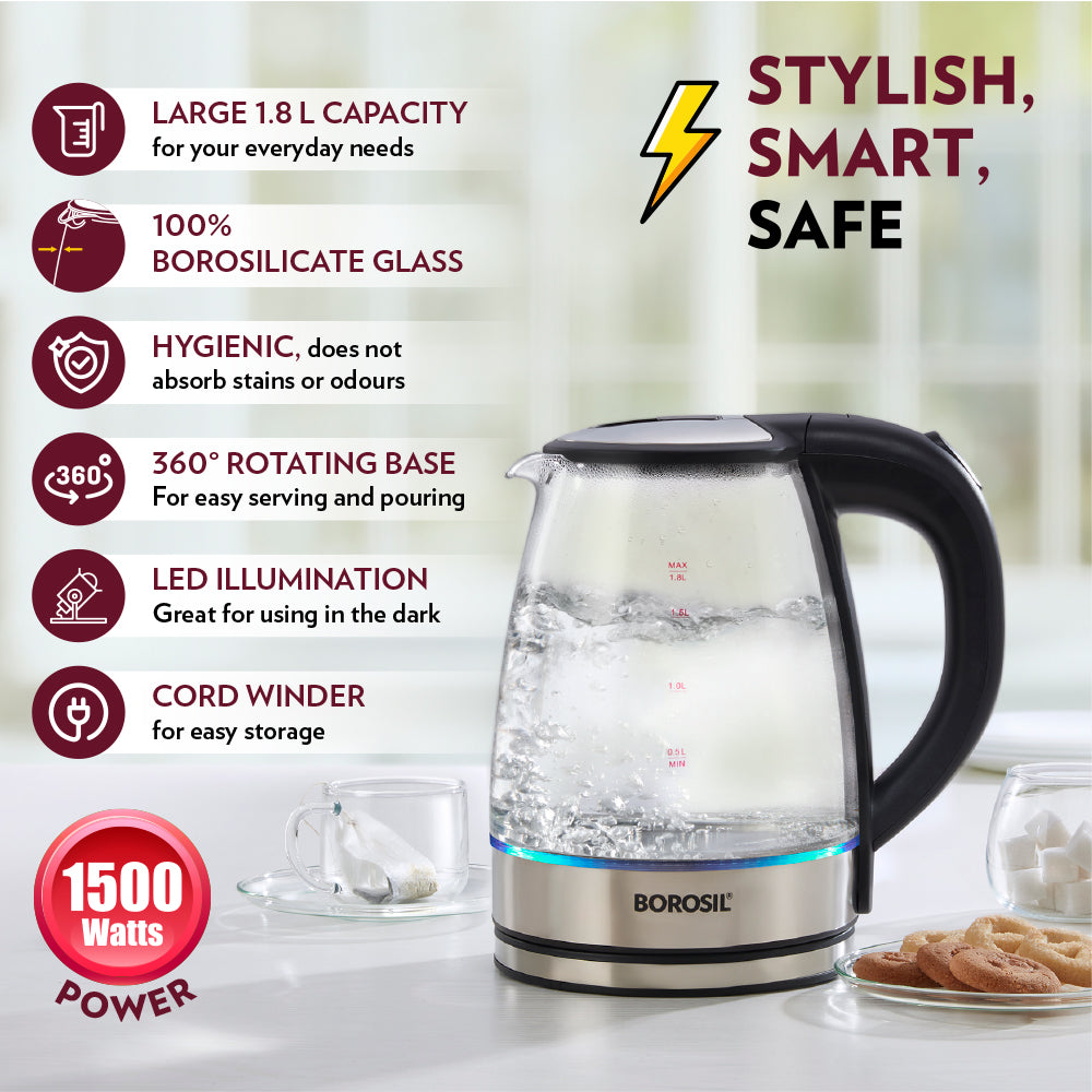 My Borosil Electric Kettles Electric Glass Kettle, 1.8L