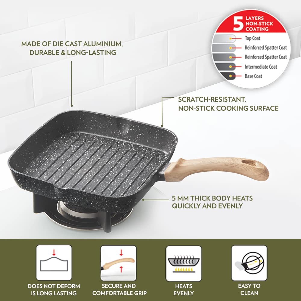 My Borosil Frying Pans 24 cm Vajra Nonstick Grill Fry Pan, Square