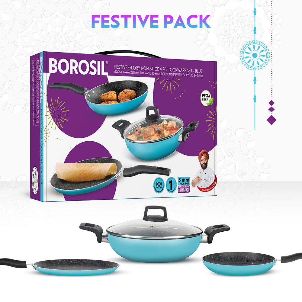 My Borosil Cookware Set Festive Glory Cookware Set, Blue