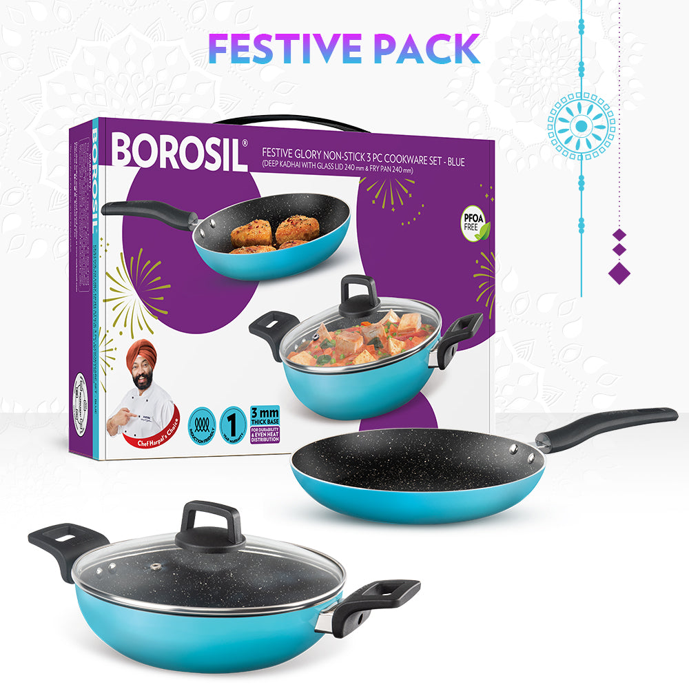 My Borosil Cookware Set Festive Glory Cookware Set, Blue