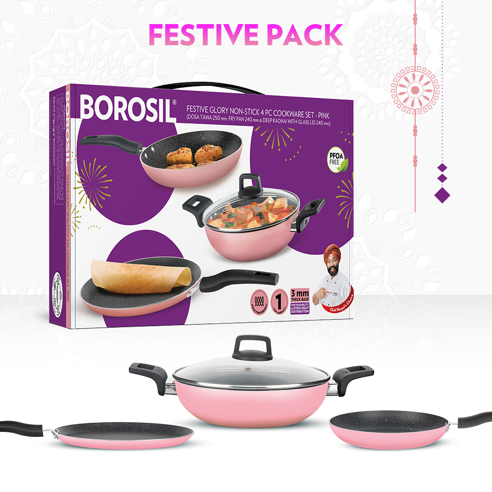 My Borosil Cookware Set Festive Glory Cookware Set, Pink