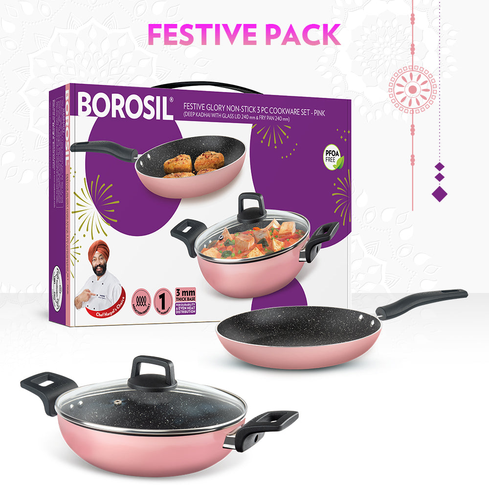 My Borosil Cookware Set Festive Glory Cookware Set, Pink