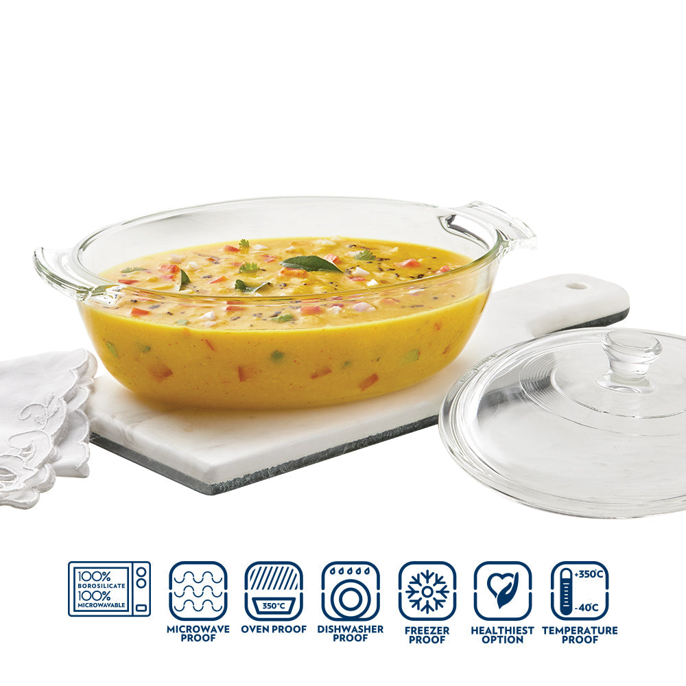 My Borosil Glass Casseroles 1.3 L Deep Oval Casserole w Knob Lid