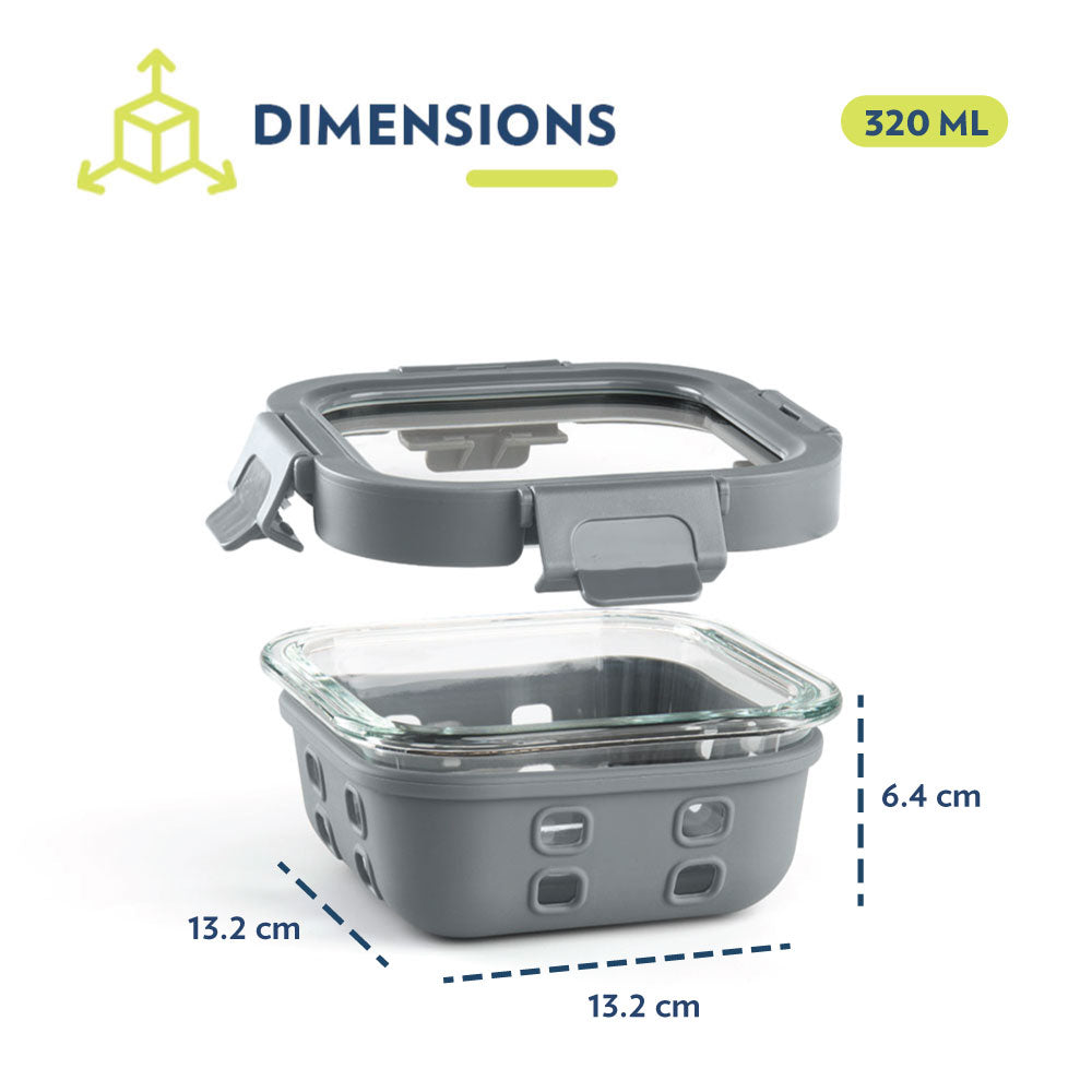 My Borosil Glass Containers 320 ml Klip n Store Plus Square Glass Container