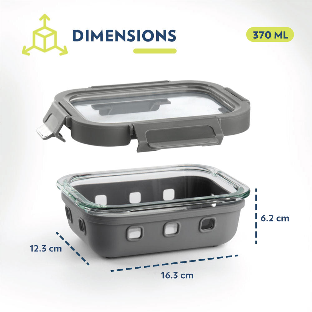 My Borosil Glass Containers 370 ml Klip n Store Plus Rectangular Glass Container