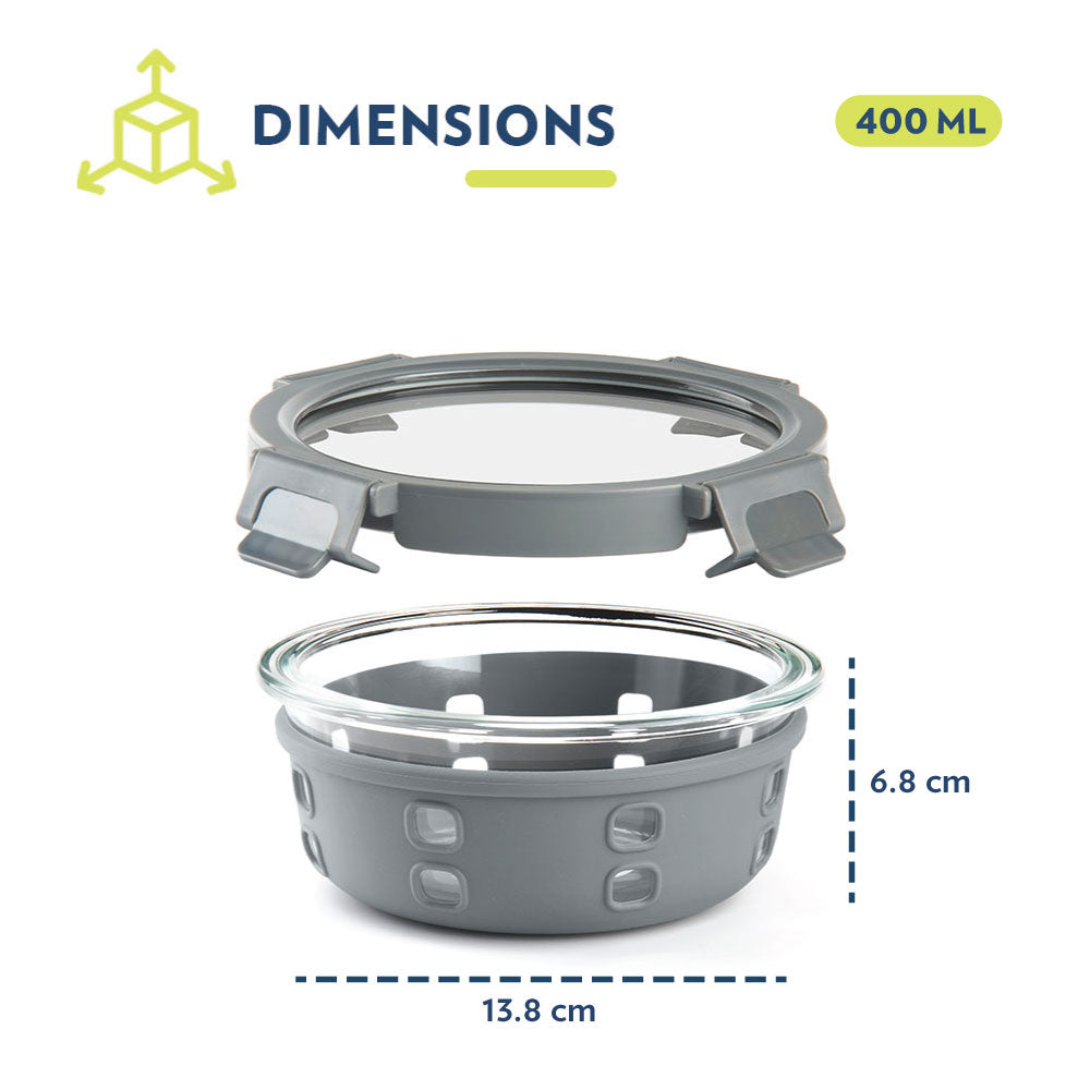 My Borosil Glass Containers 400 ml Klip n Store Plus Round Glass Container