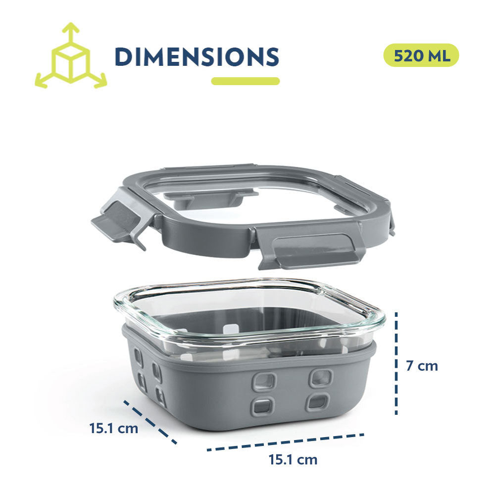 My Borosil Glass Containers 520 ml Klip n Store Plus Square Glass Container