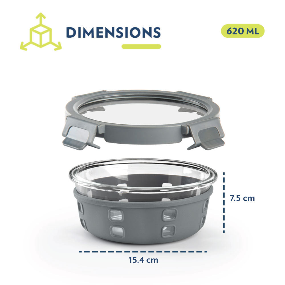 My Borosil Glass Containers 620 ml Klip n Store Plus Round Glass Container