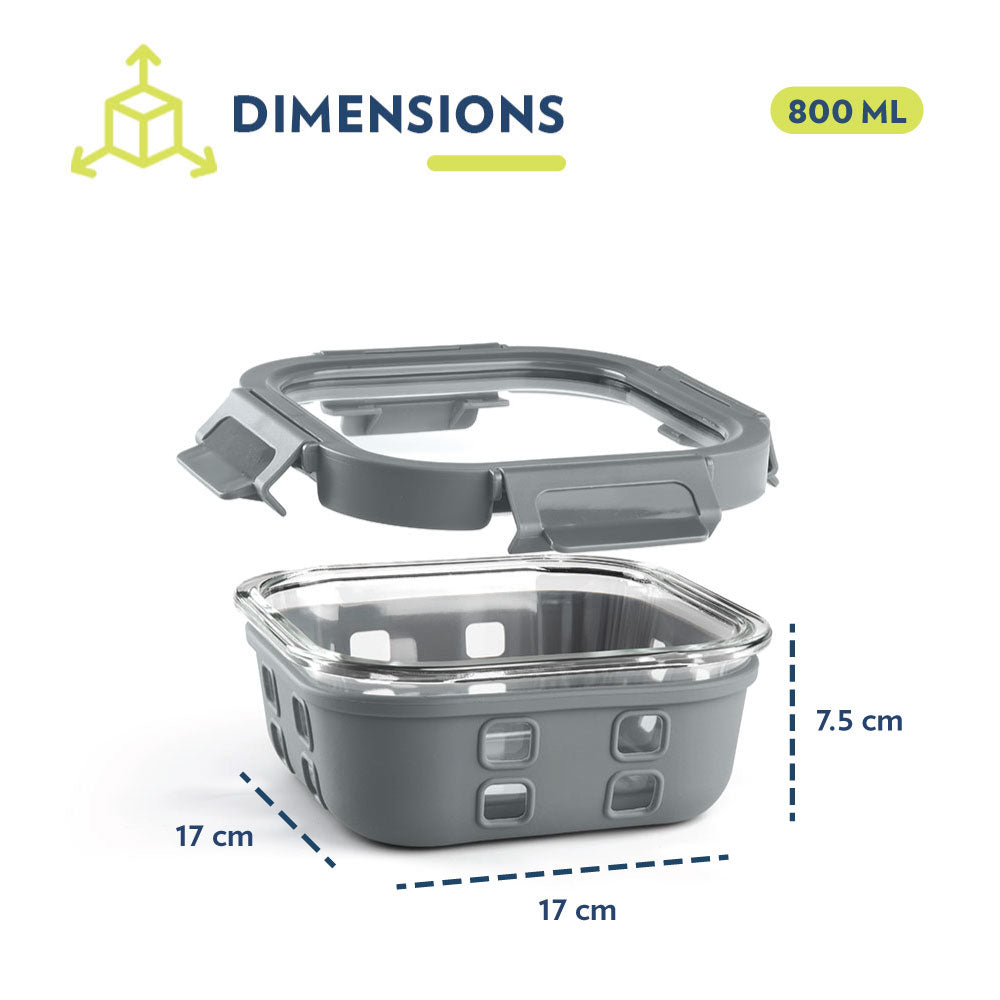 My Borosil Glass Containers 800 ml Klip n Store Plus Square Glass Container