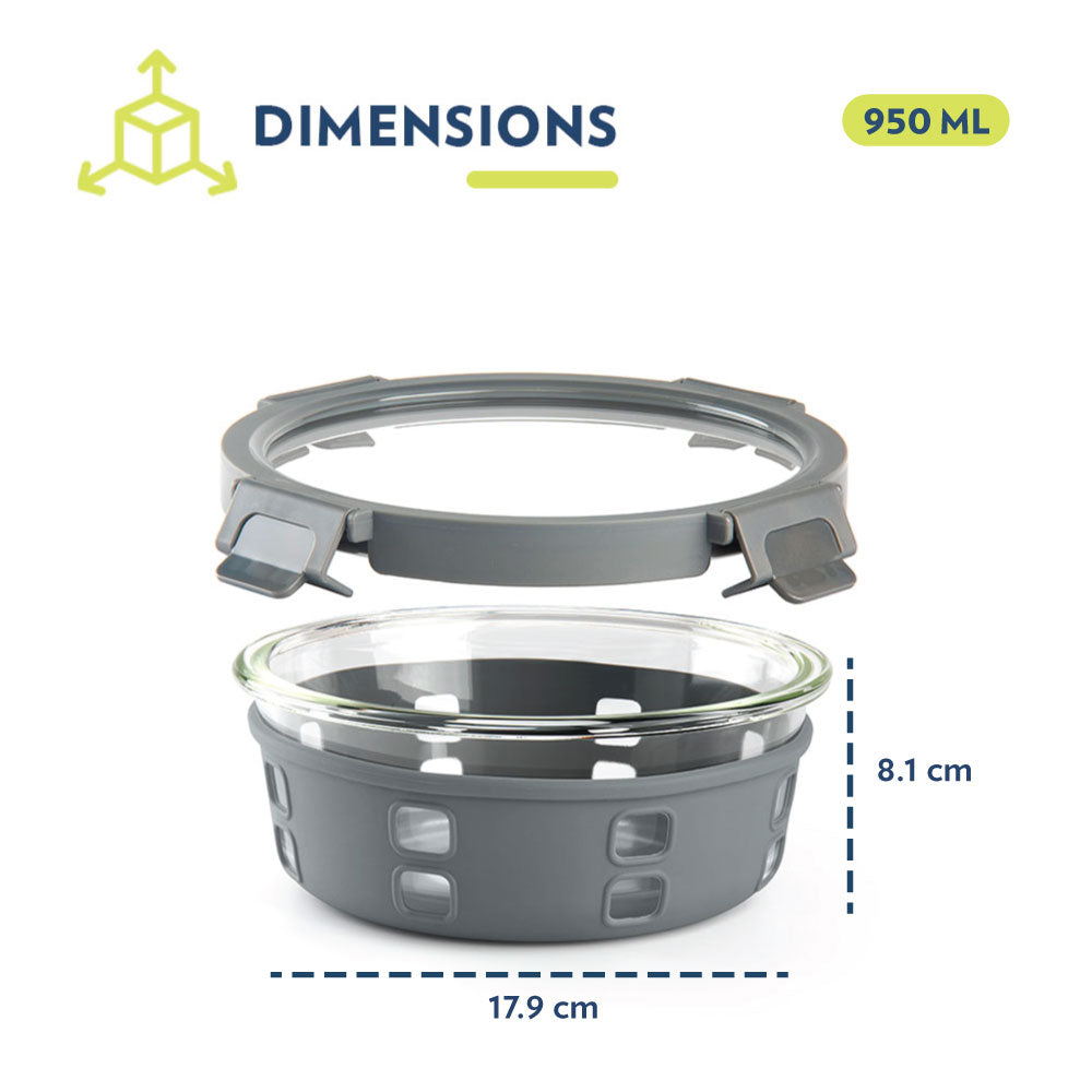 My Borosil Glass Containers 950 ml Klip n Store Plus Round Glass Container