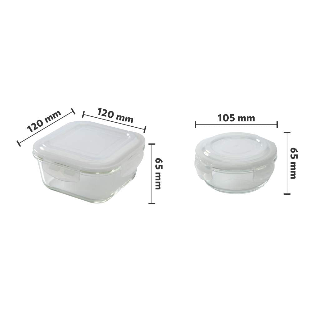 My Borosil Glass Lunchboxes 320 ml x 2 (+) 240 ml x 2 Blue Daisy Glass Lunchbox