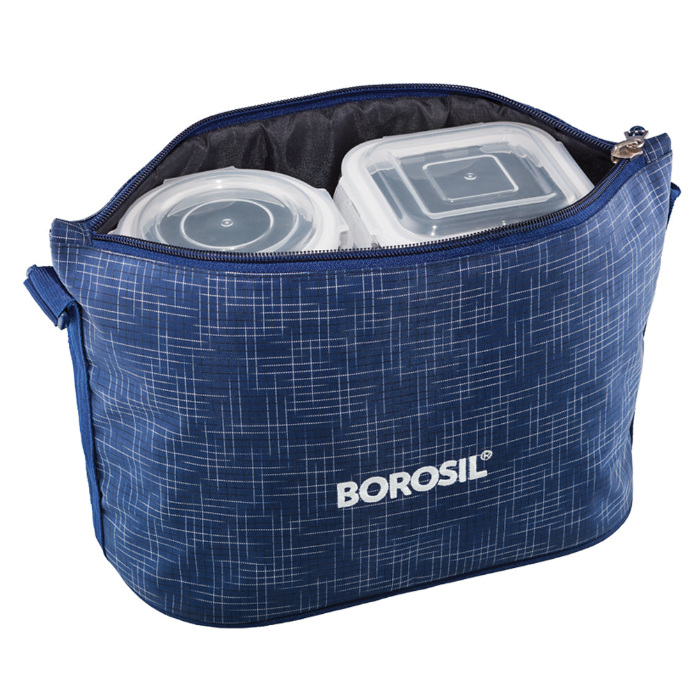 My Borosil Glass Lunchboxes 320 ml x 2 (+) 240 ml x 2 Indigo Daisy Lunchbox