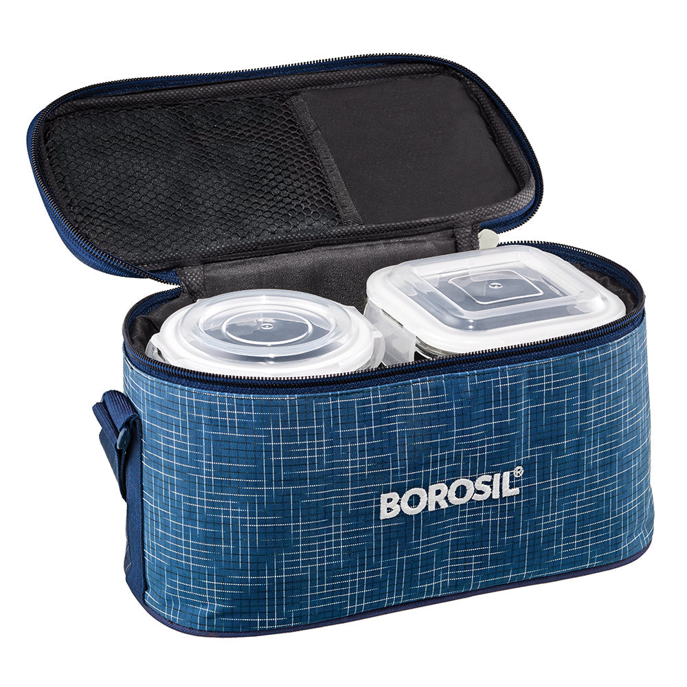 My Borosil Glass Lunchboxes 320 ml x 2 (+) 240 ml x 2 Indigo Universal Lunchbox