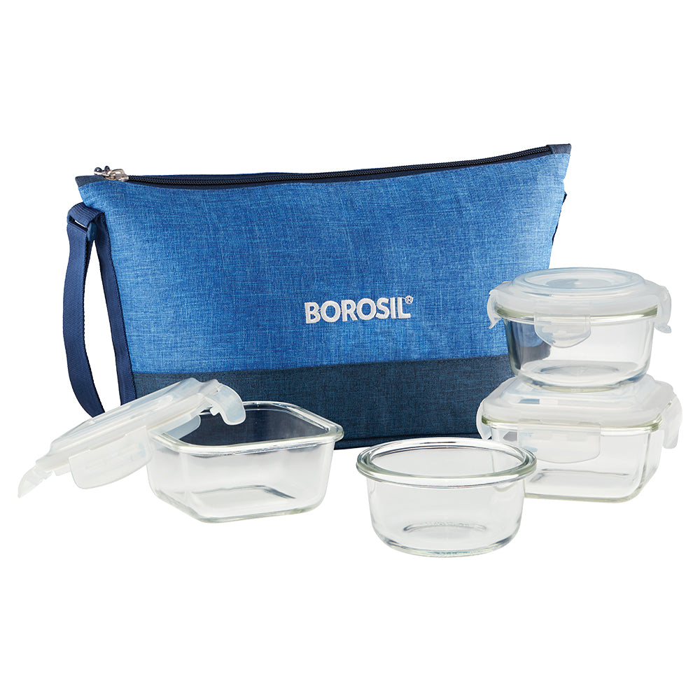 My Borosil Glass Lunchboxes 320 ml x 2 (+) 240 ml x 2 Prime Daisy Glass Lunchbox