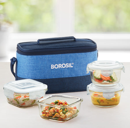 My Borosil Glass Lunchboxes 320 ml x 2 (+) 240 ml x 2 Prime Universal Glass Lunchbox