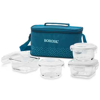 My Borosil Glass Lunchboxes 320 ml x 2 (+) 240 ml x 2 Teal Universal Glass Lunchbox