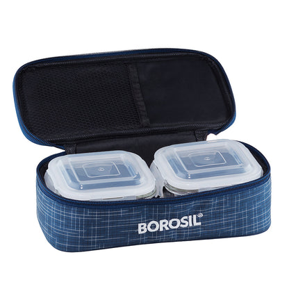 My Borosil Glass Lunchboxes 320 ml x 2 Indigo Glass Lunchbox, Square x 2 (Flat Bag)