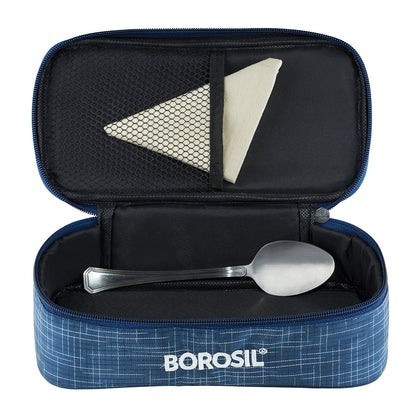 My Borosil Glass Lunchboxes 320 ml x 2 Indigo Glass Lunchbox, Square x 2 (Flat Bag)