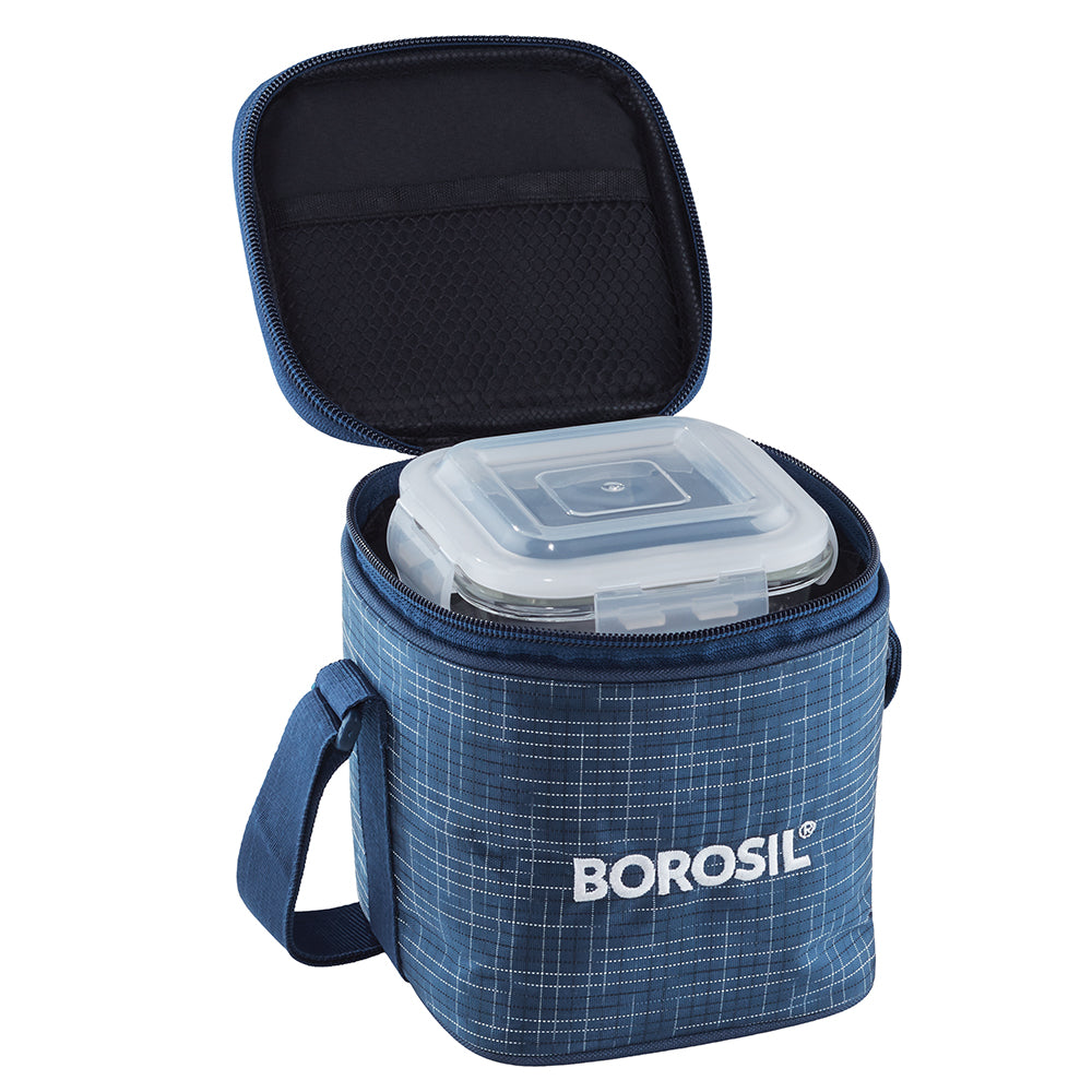 My Borosil Glass Lunchboxes 320 ml x 2 Indigo Glass Lunchbox, Square x 2 (Tall Bag)