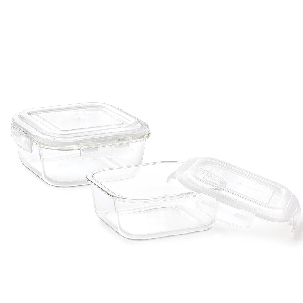 My Borosil Glass Lunchboxes 320 ml x 2 Prime Glass Lunch Box, Square x 2 (Flat Bag)