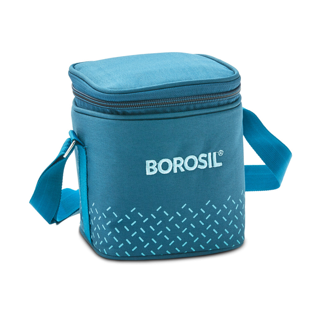 My Borosil Glass Lunchboxes 320 ml x 2 Teal Glass Lunchbox, Square x 2 (Tall Bag)