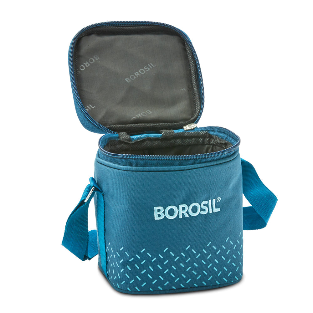 My Borosil Glass Lunchboxes 320 ml x 2 Teal Glass Lunchbox, Square x 2 (Tall Bag)