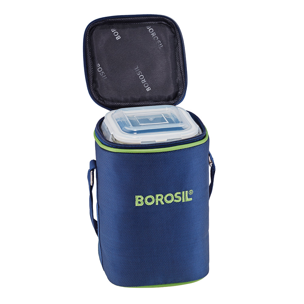 My Borosil Glass Lunchboxes 320 ml x 3 Blue Glass Lunchbox, Square x 3