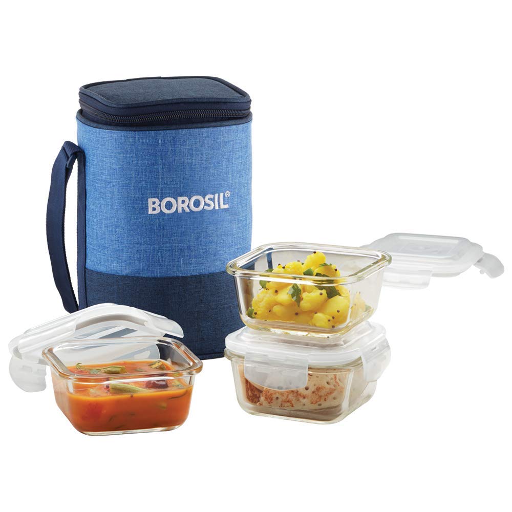 My Borosil Glass Lunchboxes 320 ml x 3 Prime Glass Lunchbox, Square x 3