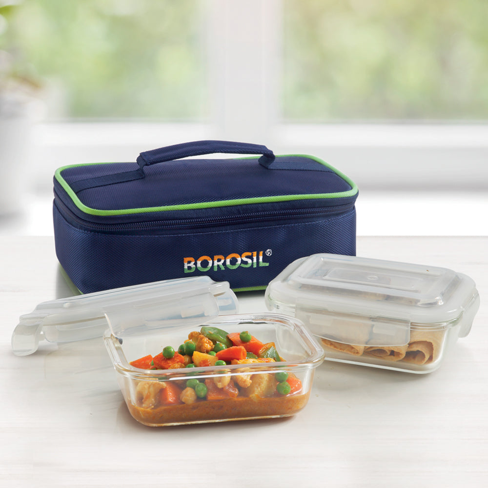 My Borosil Glass Lunchboxes 370 ml x 2 Prime Glass Lunchbox, Rectangular x 2