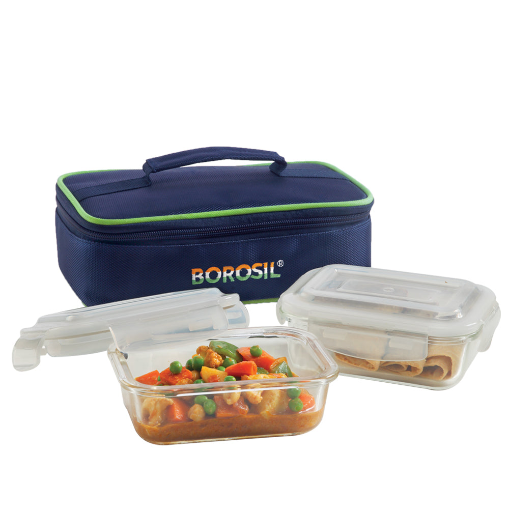 My Borosil Glass Lunchboxes 370 ml x 2 Prime Glass Lunchbox, Rectangular x 2