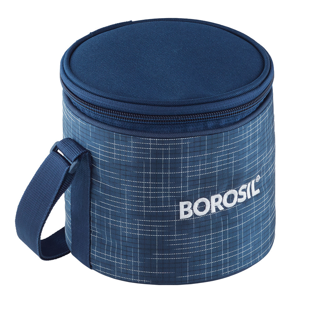 My Borosil Glass Lunchboxes 400 ml x 2 Indigo Glass Lunchbox, Round x 2 (Tall Bag)