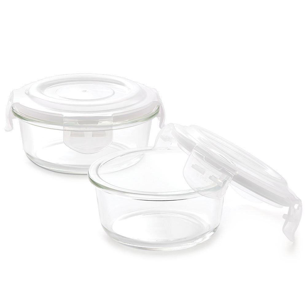 My Borosil Glass Lunchboxes 400 ml x 2 Prime Glass Lunch Box, Round x 2 (Flat Bag)